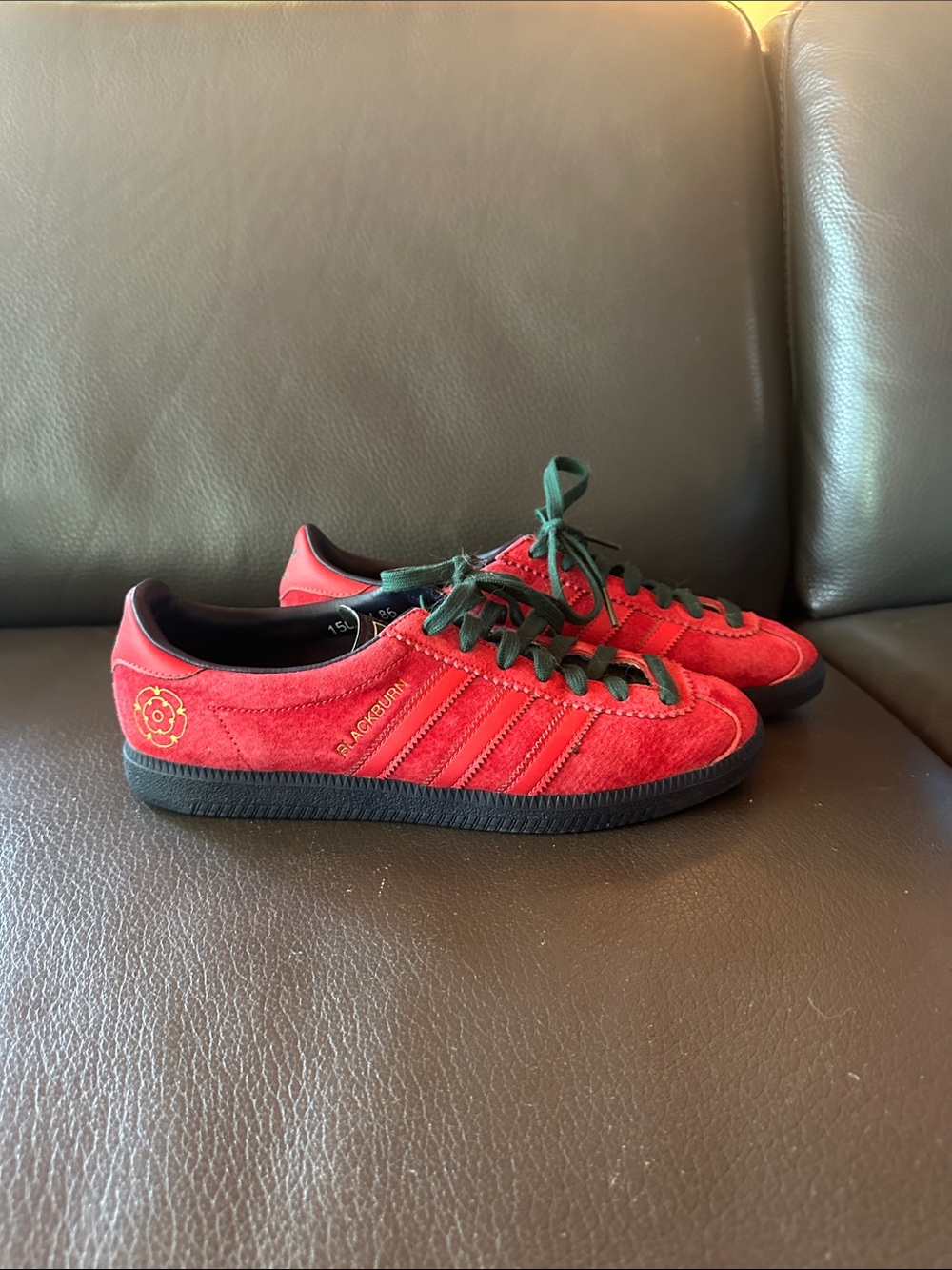 Red Suede Men's Sneakers with Black Sole and Green Laces